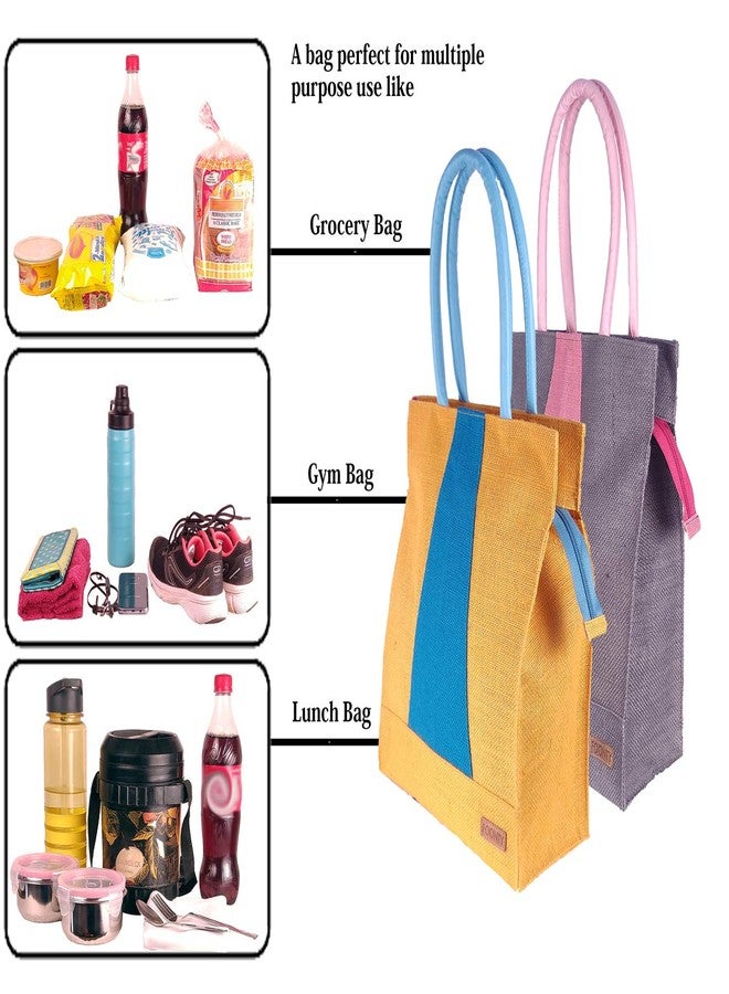 Foonty Exclusive Stripe Daily Use Jute Lunch Bags(Combo of 2,Multicolor,FFFWB6014E) - Image 4